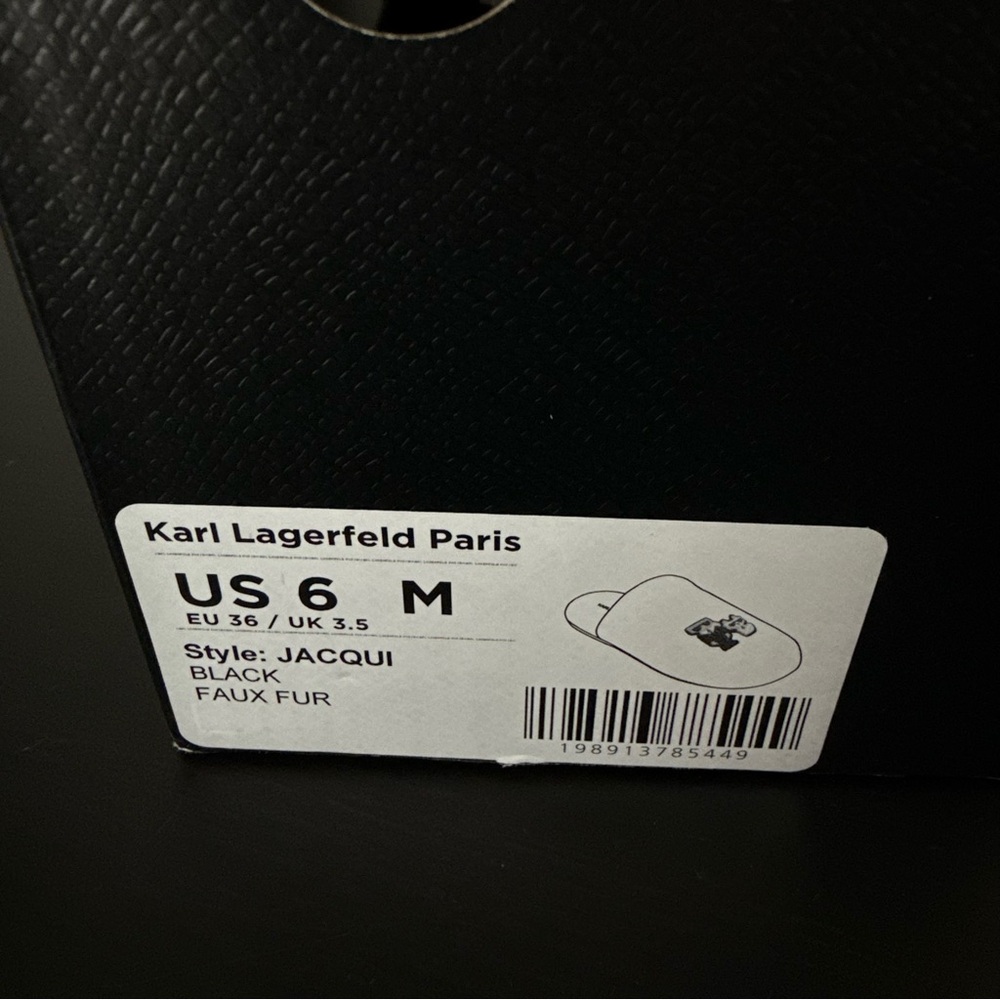 NEW Karl Lagerfeld Black Plush Slippers Faux Fur - Picture 8 of 8